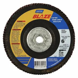 NORTON ABRASIVES 66261132146 Flap Disc, 5/8-11 Inch Hole Size, 60 Abrasive Grit, Medium, Ceramic, Cloth | CJ2FDM 52CH26