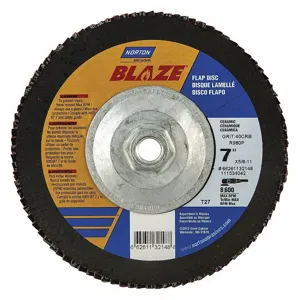 NORTON ABRASIVES 66261132148 Flap Disc, 5/8-11 Inch Hole Size, 40 Abrasive Grit, Coarse, Ceramic, Cloth | CJ2FDA 52CH36