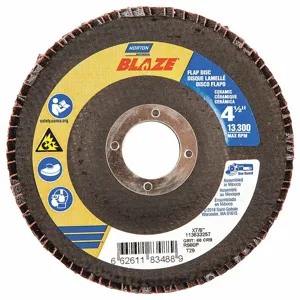 NORTON ABRASIVES 66261183488 Flap Disc, 7/8 Inch Hole Size, 60 Abrasive Grit, Medium, Ceramic, Fiberglass | CJ2FFZ 1PYE7