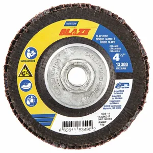 NORTON ABRASIVES 66261183490 Flap Disc, 5/8-11 Inch Hole Size, 36 Abrasive Grit, Extra Coarse, Ceramic, Fiberglass | CJ2FDT 1PYE9