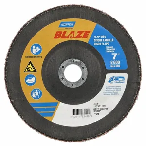 NORTON ABRASIVES 66261183496 Flap Disc, Type 29, 7 Inch x 7/8 Inch, Ceramic, 60 Grit, Fiberglass Bk, Std Density | CT4EJJ 804HV5