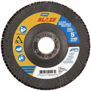 NORTON ABRASIVES 66261190003 Flap Disc, Type 29, 5 Inch x 7/8 Inch, Ceramic, 60 Grit, Fiberglass Bk, Std Density | CT4EJL 804HV8