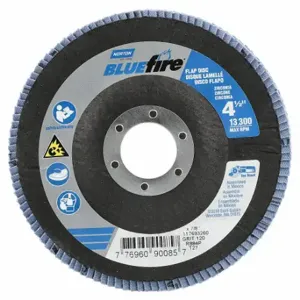 NORTON ABRASIVES 77696090085 Flap Disc, Type 27, 4 1/2 Inch x 7/8 Inch, Aluminum Oxide, P120 Grit, Fiberglass Bk | CT4EHG 804HX5