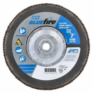 NORTON ABRASIVES 77696090092 Flap Disc, Type 27, 7 Inch x 5/8 11, Zirconia Alumina, P40 Grit, Fiberglass Bk | CT4EJN 804HX2