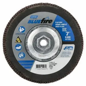 NORTON ABRASIVES 77696090093 Flap Disc, Type 27, 7 Inch x 5/8 11, Zirconia Alumina, P60 Grit, Fiberglass Bk | CT4EHZ 804HX3