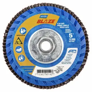 NORTON ABRASIVES 77696090142 Flap Disc, Type 27, 5 Inch x 5/8 11, Ceramic, 60 Grit, Plastic Bk, Std Density | CT4EHW 804HW0