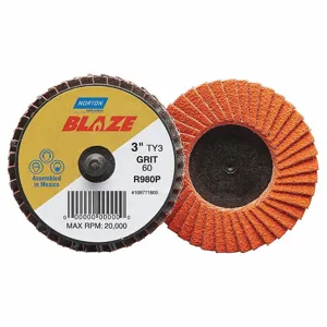 NORTON ABRASIVES 77696090151 Flap Disc, 40 Abrasive Grit, Coarse, Ceramic, Fiberglass, 3 Inch Disc Dia. | CJ2FEK 40HV26