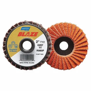 NORTON ABRASIVES 77696090164 Flap Disc, 120 Abrasive Grit, Fine, Ceramic, Fiberglass, 3 Inch Disc Dia. | CJ2FCY 40HV33