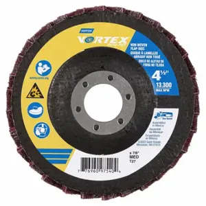 NORTON ABRASIVES 77696097540 Flap Disc, Type 27, 4 1/2 Inch x 7/8 Inch, Aluminum Oxide, Vortex Rapid Prep, Medium | CT4EHJ 804HX7