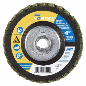 NORTON ABRASIVES 77696097544 Flap Disc, Type 27, 4 1/2 Inch x 5/8 11, Aluminum Oxide, Vortex Rapid Prep | CT4EGX 804HY0