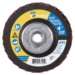 NORTON ABRASIVES 77696097545 Flap Disc, Type 27, 4 1/2 Inch x 5/8 11, Aluminum Oxide, Vortex Rapid Prep, Medium | CT4EGZ 804HY1