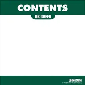 OIL SAFE 282303 Content Label, Adhesive, 3.25 Inch x 3.25 Inch Size, Dark Green | AG7KUV