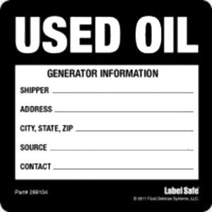 OIL SAFE 289104 Label, Used Oil, Adhesive, 3.25 Inch x 3.25 Inch Size | CD9VEH
