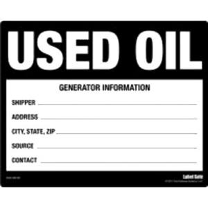OIL SAFE 289106 Label, Used Oil, Adhesive, 8.5 Inch x 11 Inch Size | CD9VEK