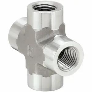 PARKER 3/8 KMMOO-SS Cross, 3/8 Inch X 3/8 Inch X 3/8 Inch X 3/8 Inch Fitting Pipe Size, Stainless Steel | CT7DZB 60UZ01