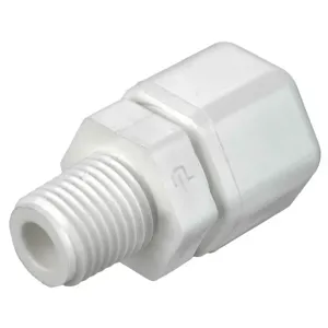 PARKER W8mc6 Compression Fitting, 1/2 Inch O.D., Tube To Pipe Style, Polypropylene, White | CH9ABJ