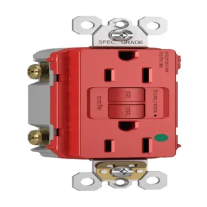 PASS AND SEYMOUR 1597-HGTRRED GFCI Receptacle, Hospital Grade, Tamper Resistant, 15A, 125V, Red | CH4EAF