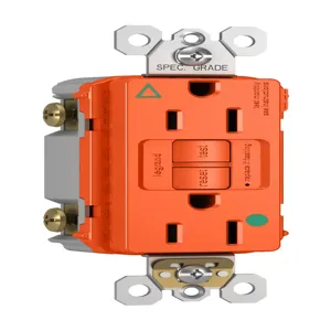 PASS AND SEYMOUR 1597-IGHGTRO GFCI Receptacle, Hospital Grade, Isolated Ground, 15A, 125V, Orange | CH4DZU