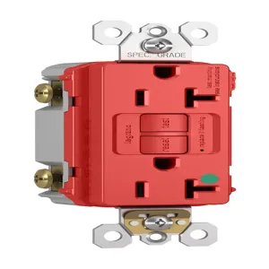 PASS AND SEYMOUR 2097-HGTRNARED GFCI Receptacle, Hospital Grade, Tamper Resistant, 20A, 125V, Red | CH4FBG