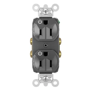 PASS AND SEYMOUR TR5262CDBK Tamper Resistant Duplex Receptacle, Dual Control Plug Load, 15A, 125V, 0 | CH4GRR