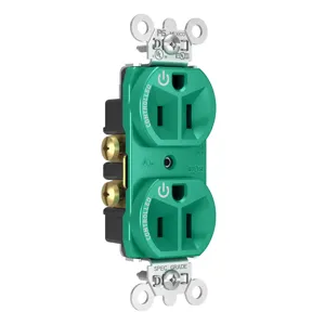 PASS AND SEYMOUR 5262CD-GN Duplex Receptacle, Dual Controlled Plug Load, 15A, 125V, Green | CH3YWX