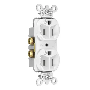 PASS AND SEYMOUR 5262CD-W Duplex Receptacle, Dual Controlled Plug Load, 15A, 125V, White | CH3YXA