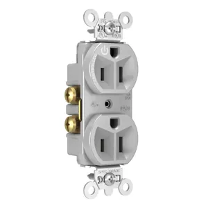 PASS AND SEYMOUR 5262CH-GRY Duplex Receptacle, Dual Controlled Plug Load, 15A, 125V, Gray | CH3YXH