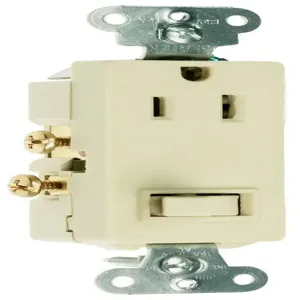 PASS AND SEYMOUR 681-I Combination Switch, Receptacle, Single Pole Switch, 15A, 120/125V, Ivory | CH3YWF