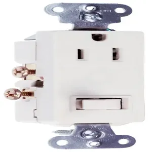 PASS AND SEYMOUR 681-W Combination Switch, Receptacle, Single Pole Switch, 15A, 120/125V, White | CH3YWH