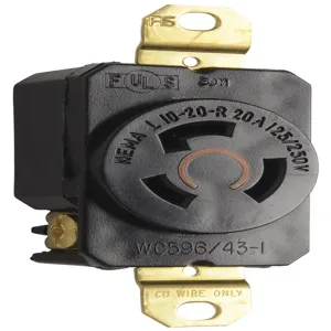 PASS AND SEYMOUR L1020-R Single Locking Receptacle, 20A, 125V | CH3ZDD