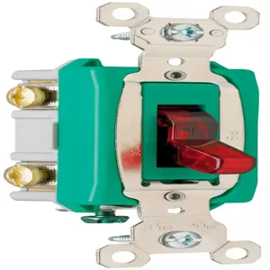 PASS AND SEYMOUR PS30AC2-RPL Toggle Switch, Lighted When On, Red, 120V, 30A, 120/277VAC, Double Pole | CH4EGU