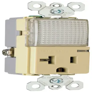 PASS AND SEYMOUR PS8-HWLLA Single Receptacle, Hallway Light, 20A, 120/125VAC, Light Almond | CH4KCQ