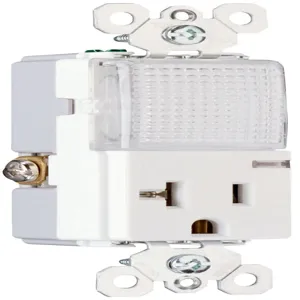 PASS AND SEYMOUR PS8-HWLW Single Receptacle, Hallway Light, 20A, 120/125VAC, White | CH4KCR