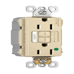 PASS AND SEYMOUR PT1597-HGNTLTRI GFCI Receptacle, Hospital Grade, Tamper Resistant, 15A | CH4HBZ