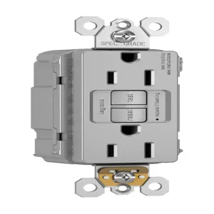 PASS AND SEYMOUR PT1597-TRGRY GFCI Receptacle, Tamper Resistant, 15A, 125V | CH4JER