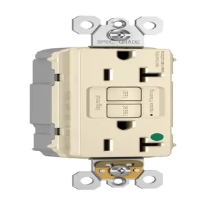 PASS AND SEYMOUR PT2097-HGLA GFCI Receptacle, Hospital Grade, 20A, 125V, Light Almond | CH4HBR