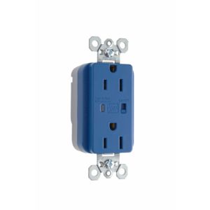 PASS AND SEYMOUR PT5262-BLSP Extra Heavy Duty Duplex Receptacle, Surge Protective, Blue | CH4GXJ