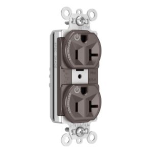 PASS AND SEYMOUR PT5362CD Heavy Duty Duplex Receptacle, Plug Load Controllable, 20A, 125V, Brown | CH4GZA