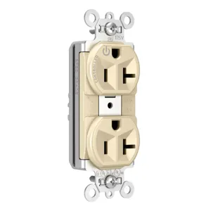 PASS AND SEYMOUR PT5362SCCHI Heavy Duty Duplex Receptacle, Plug Load Controllable, 20A, 125V, Ivory | CH4GZK