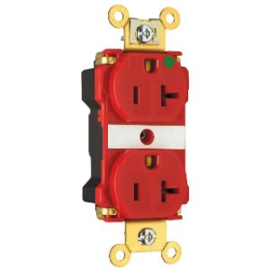 PASS AND SEYMOUR PT8300-ILRED Extra Heavy Duty Duplex Receptacle, Hospital Grade, Illuminated, 20A, 125V, Red | CH4GWB
