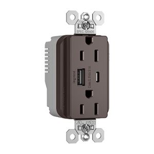 PASS AND SEYMOUR PTTR15ACUSB USB Charger Receptacle, 15A, Brown | CH4GTM