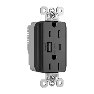 PASS AND SEYMOUR PTTR15ACUSBBK USB Charger Receptacle, 15A, Black | CH4GTL