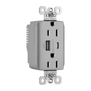 PASS AND SEYMOUR PTTR15ACUSBGRY USB Charger Receptacle, 15A, Gray | CH4GTN