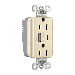 PASS AND SEYMOUR PTTR15ACUSBLA USB Charger Receptacle, 15A, Light Almond | CH4GTQ