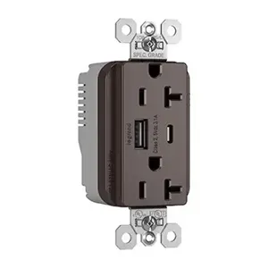 PASS AND SEYMOUR PTTR20ACUSB USB Charger Receptacle, 20A, Brown | CH4GTU