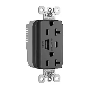 PASS AND SEYMOUR PTTR20ACUSBBK USB Charger Receptacle, 20A, Black | CH4GTT