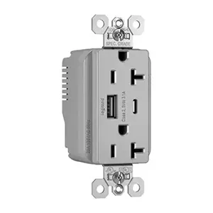 PASS AND SEYMOUR PTTR20ACUSBGRY USB Charger Receptacle, 20A, Gray | CH4GTV