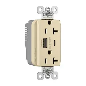 PASS AND SEYMOUR PTTR20ACUSBI USB Charger Receptacle, 20A, Ivory | CH4GTW