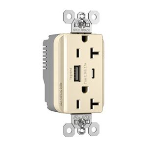 PASS AND SEYMOUR PTTR20ACUSBLA USB Charger Receptacle, 20A, Light Almond | CH4GTX