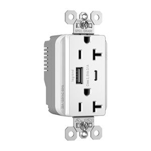 PASS AND SEYMOUR PTTR20ACUSBW USB Charger Receptacle, 20A, White | CH4GTY